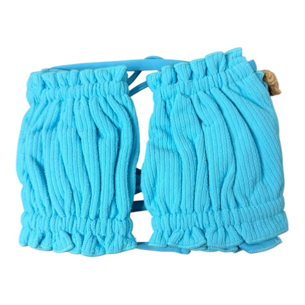 FP x Toast Swim Signature Ruffle Bandeau Top in Turquoise Sea Rib XS NWT